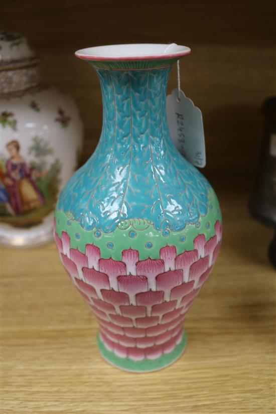 A Chinese enamelled porcelain lotus petal vase